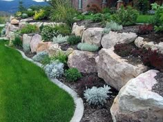 a large rock garden in front of a house