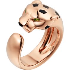 Cartier - Panthère de Cartier ring - Ring Pink gold - Panthère de Cartier ring, 18K pink gold, onyx, set with 2 tsavorite garnets. Jeanne Toussaint, Cartier Love Necklace, Cartier Panther, Gold Diamond Watches, Cartier Earrings, Cartier Necklace, Trinity Ring, Cartier Panthere, Tsavorite Garnet