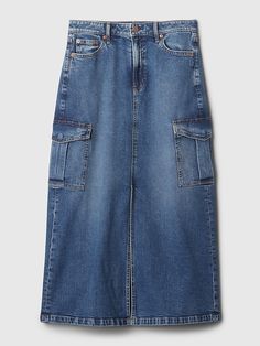 Denim Double Cargo Maxi Skirt Maxi Skirt Fit, Mid Rise Skirt, Denim Cargo, Gap Denim, Recycled Cotton, Vintage Denim, Stretch Denim, Denim Skirt, Maxi Skirt