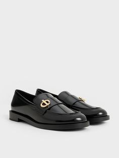 Black Box Metallic-Accent Loafers - CHARLES & KEITH US Charles And Keith Loafers, School List, Flats Shoes Comfortable, Guys Clothing Styles, Year 11, Charles Keith, Comfortable Flats, School Shoes, Black Box