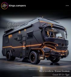 the mercedes bus is designed to look like an armored vehicle with lights on it's sides