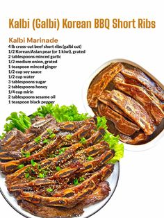 the recipe for kalbi gabi korean bbq short ribs on a plate