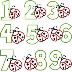 numbers with ladybugs on them and the number one to seven in red, green and