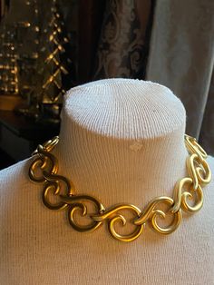 "Beautiful Givenchy Bold Collar Statement Runway Collar Style Necklace Matte Gold Finish Signed  Over sized toggle clasp closure Very good condition with light signs of use and wear, light scratches, patina  Measures approx 18\" including clasp" Givenchy Necklace, Runway Jewelry, Designer Runway, Charles Jourdan, Jewelry Brands, Gold Sign, Bib Necklaces, Over Sized, Fancy Jewelry