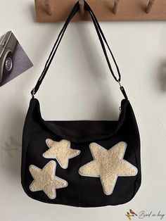 Bird in Bag - Casual Fashion Trendy Cute Star Decoration Single-Sided Tote Womens Bag Capacity Student Tutorial Bag, Multifunctional for Teen Aesthetic Side Bag, Casual Star-shaped Shoulder Bag For School, Trendy Star-shaped Shoulder Bag For School, Casual Star-shaped Shoulder Bag For Everyday, Black Star-shaped Shoulder Bag For Everyday Use, Casual Star-shaped Shoulder Bag, Everyday Star-shaped Bag, Star Bags, Dream Accessories