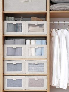 the closet is organized with linens and other items