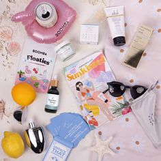 Over $215+ worth of amazing goodies to indulge yourself in our 'Sunkissed' box! What's Included: ✨ Whish Beauty | Coconut Milk + Verbena Exfoliating Foot Mask | $36 ✨ Nectar | Wynwood Sunnies | $49 ✨ Earth Harbor | Mermaid Milk Nutrient Glow Moisturizer | $42 ✨ BOOMBA | Mini Inflatable Drink Floaties | $7.50 ✨ Philosophie | Sunshine Drops | $21 ✨ Joyce Bonelli Cosmetiques | Setting Spray with SPF 15 | $25 ✨ AYNIL | Daisy Foldable Picnic Blanket Mat | $25 ✨ Unpack That: Affirmations Deck | $10 Fit Fab Fun Box Products, Drink Floaties, Sunshine Drops, Earth Harbor, Glow Moisturizer, Facial Cupping, Gua Sha Facial, Foot Mask, Aromatherapy Jewelry