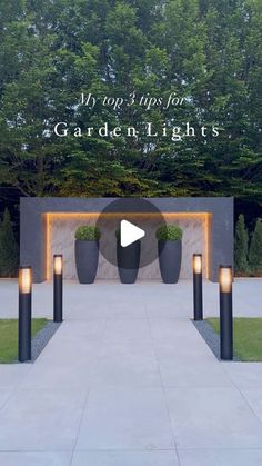 an outdoor garden light show with the words, my top tips for garden lights