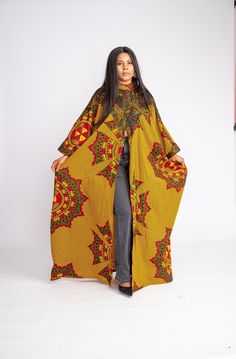 This exquisite outfit is an ideal choice for any occasion, be it a date, hangouts, work, church, dinner, movie night, birthday, wedding or any party. Its versatility ensures it's the perfect fit for every occasion. Features: - Crafted by hand from 100% African wax cotton As always, our designs are completely handmade and can be customized to your liking, this means you're welcome to request alterations, whether it's custom lengths for petite or tall individuals, design element additions or removals, or a different fabric selection. Just get in touch with us and we will be happy to take any special request. For the best fit, you can provide your measurements or select your size from our accurate size chart. Don't forget to include your height when ordering to ensure the perfect length. Care Traditional Printed Patterned Maxi Dress, Traditional Patterned Printed Maxi Dress, Long Batik Print Dress, One Size, Long Batik Print Dress For Spring, Long Batik Print Spring Dress, Free Size Long Batik Print Dress, Yellow Batik Print Dresses, Long Free Size Batik Print Dress, Patterned Maxi Dress With Batik Print