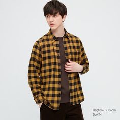 MEN FLANNEL CHECKED LONG-SLEEVE SHIRT (ONLINE EXCLUSIVE) | UNIQLO US Men Pose, Mens Plaid Flannel, Male Clothing, Uniqlo Men, Mens Flannel, Long Sleeve Plaid Shirt, Be Back Soon, Color Charts, Men's Shirts