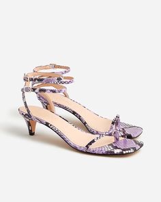 J.Crew: Zadie Double Ankle-strap Heels In Snake-embossed Leather For Women Vintage Lilac, Hair Wrap Scarf, Sale Clothing, Sneaker Dress Shoes, Ankle Strap Heels, Heeled Loafers, Ankle Straps, Kitten Heel, Strap Heels