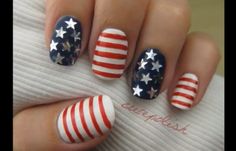 New York Fourth nail art-3 Diy Fourth Of July Nails, Red Nail Designs, Striped Nails, July Nails