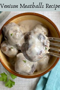 A bowl of venison meatballs in a cream of mushroom sauce. Venison Meatball, Venison Meatball Recipes, Elk Meat Recipes, Venison Meatballs, Venison Chili