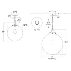 an image of a drawing of a light fixture and the measurements for each bulb, which is