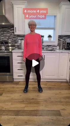 an older woman standing in front of a kitchen counter with the words, 4 more 4 you