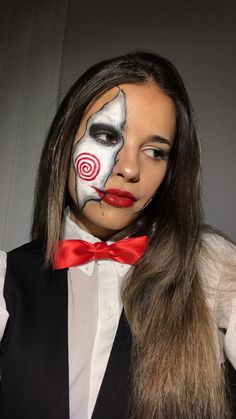 Womens Saw Costume, Jigsaw Womens Halloween Costume, Women Halloween Costume Ideas Scary, Saw Costumes For Women, Woman Jigsaw Costume, Halloween Makeup Jigsaw, Saw Womens Halloween Costume, Saw Outfit Halloween, Jigsaw Women’s Costume