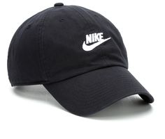 65% polyester and 35% cotton fabric upper,Adjustable back strap for a secure fit,Sweatband for added comfort,Curved bill cap design,2 1/2 inch bill,Nike branding details,One size fits most | Nike US Futura Washed Baseball Cap in Black/White Casual Cotton Dad Hat With Logo, Nike Cotton Snapback Hats, Trendy Cotton Hat With Logo Print, Nike Cotton Cap, Nike Casual Snapback Hat, Sporty Logo Print Baseball Cap, Sporty Baseball Cap With Logo Print, Sporty Baseball Cap With Logo And Curved Brim, Sporty Baseball Cap With Logo Print And Curved Brim