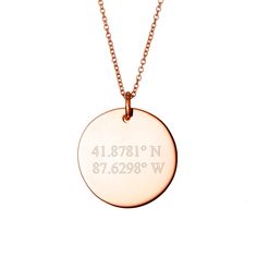 Rose Gold Round Charm Engraved with Coordinates! Remember a meaningful place to you with this personalized coordinate round necklace. Coordinates Jewelry, Fairy Silhouette, Jewelry For Kids, Family Tree Necklace, Got Engaged, Round Tags, Round Necklace, Boyfriend Anniversary Gifts, Engraved Necklace