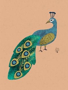 a painting of a peacock with feathers on it's tail