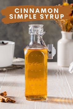 This Cinnamon Simple Syrup is so easy to make and perfect for all of your fall cocktails and cinnamon lattes! This makes a great coffee sweetener if you want to add a little cinnamon flavor. Perfect for fall coffee and cocktail recipes and so simple to make at home! Fancy Coffee Drinks, Cinnamon Simple Syrup, Homemade Mixes, Cinnamon Dolce, Homemade Syrup