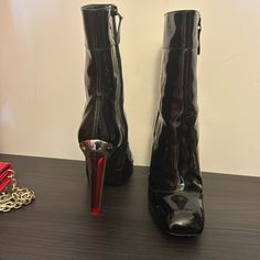 Lightly Worn No Box No Issues Look Brand New Except For The Bottom Evening Patent Leather Boots With Red Sole, Modern Party Boots With Red Sole, Party Boots With Red Sole And Square Toe, Alexander Mcqueen Red, Mcqueen Shoes, Alexander Mcqueen Shoes, Red Heels, Shoes Women Heels, Alexander Mcqueen