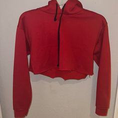 Cropped Hoodie. Never Worn. In Perfect Condition. With Hood. Medium. Warm. Red Hoodie Sweatshirt For Fall, Trendy Red Hoodie For Winter, Red Drawstring Hood Sweatshirt For Fall, Red Hoodie Sweatshirt, Trendy Red Top With Drawstring Hood, Red Hoodie Tops For Fall, Trendy Red Hoodie For Fall, Red Hoodie For Fall, Sporty Red Hoodie For Spring