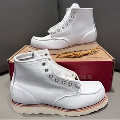 Red Wing Heritage X Concepts 6” Moc Toe White Leather Lace Up Boots 4315 Nwt Msrp $350 Mens Size: 7.5 D Brand New Never Worn With Tags, Shoe Box And Two Sets Of Laces First Quality, Factory First Boots This Is A Colab With Concepts That Sold Out Accepting Offers Have Many Different Sizes Available- Bundle To Save Only 150 Pairs Of These Were Made High-top Leather Sneakers With Steel Toe, Leather High-top Sneakers With Steel Toe, Moc Toe Boots, Wing Shoes, Red Wing Shoes, Leather Lace Up Boots, Red Wing, Jelly Shoes, Walker Boots