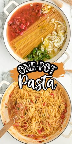 one pot pasta is an easy and delicious dinner that's ready in less than 30 minutes