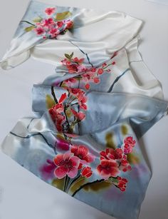 Hand Painted Long Silk Scarf Cherry Blossoms, Batik Christmas Gift I PLEASE ATTENTION FOR DEAR BUYERS! I thank all visitors to my store! I love to make unique scarves, shawls, tunics, dresses for you. I PLEASE read all the information regarding the order before ordering! Cherry Blossom Silk Scarf Hand painted silk scarves. Pink grey flower scarf. A birthday present for her, a gift for mom. Unique Floral Scarves Scarf in pink and grey paint, Luxury scarves painted, Scarves with flowers, Bright pi Painted Silk Scarves, Gray Flower, Social Worker Gifts, Birthday Presents For Her, Long Silk Scarf, Hand Painted Scarves, Hand Painted Gifts, Painted Scarf, Flower Scarf