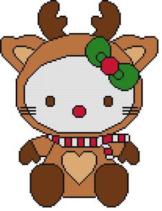 a cross stitch pattern of a cat with a bow on it's head and eyes