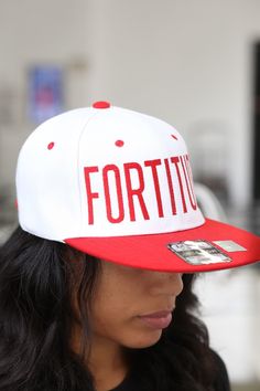 FORTITUDE snapback, white/red - Burning Sands Affordable Red Cotton Snapback Hat, White Hip Hop Snapback Hat With Letter Print, White Hip Hop Fitted Baseball Cap, White Flat Brim Dad Hat For Streetwear, Adjustable Snapback Hat With Letter Print, White Adjustable Flat Cap Snapback Hat, White Adjustable Fitted Hat For Hip Hop, White Flat Brim Baseball Cap With Letter Print, White Adjustable Fitted Hat With Letter Print