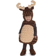 a little boy dressed in a costume that looks like a deer with antlers on his head