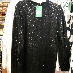 Black Sequin Sweatshirt Fits True To Size This Is Lined And Is Soft Not Scratchy And Comfortable Wide Knit Sweater, Baby Pink Sweater, Sequined Sweatshirt, Raglan Sleeve Sweater, Sweatshirt Fits, Sheer Sweater, Slim Sweater, Cropped Crewneck, Hollister Sweater