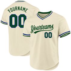 Custom Cream Green-Royal Authentic Throwback Baseball Jersey Baseball Jersey Design, Typographic Logo Design, Baseball Jersey Men, Logo Wear, St. Patricks Day, Blue Football, Baseball Design, Uniform Shirts, Custom Fans