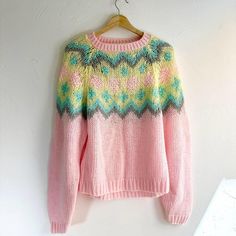 Vintage 80s Pink Multicolor Pastel Geometric Striped Sweater  Pullover closure with love sleeves and a crewneck. Great condition Brand - Forindi Tag size - Medium Seen on size small, 5'4 Measurements (laying flat)  Chest  - 19 in Length - 24 in Sleeve length - 17 in from pit  #stripedsweater #80ssweater #whimsygoth #geometricsweater #pastelsweater Trendy Crew Neck Sweater With Fair Isle Pattern, Trendy Fair Isle Pattern Crew Neck Sweater, Trendy Crew Neck Fair Isle Sweater, Spring Crew Neck Sweater With Fair Isle Pattern, Spring Fair Isle Crew Neck Sweater, Casual Pink Tops With Fair Isle Pattern, Pastel Crew Neck Sweater For Fall, Casual Pink Fair Isle Pattern Tops, Retro Pink Sweater For Fall