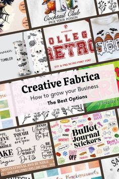 the words creative fabricia are displayed in many different colors and sizes, including white