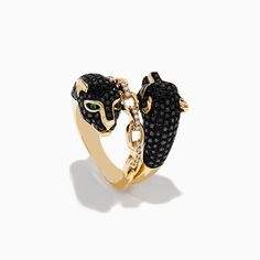 Effy Signature 14K Gold Emerald, Black & White Diamond Panther Ring Luxury Black 14k Gold Jewelry With 17 Jewels, Black 14k Stamped Jewelry For Gift, Black 14k Stamped Jewelry As Gift, 14k Gold Black Jewelry With 17 Jewels, Black 14k Gold Jewelry With 17 Jewels, Black Diamond Ring With Vvs Clarity In 14k Gold, Luxury 14k Gold Rings With Black Diamonds, Black Diamond Ring With Vs Clarity, Black 14k Gold Rings With Diamond Accents