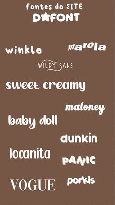 some type of font that is in different colors and sizes, including white on brown