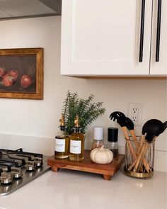 the kitchen counter is clean and ready to be used as an appliance for cooking