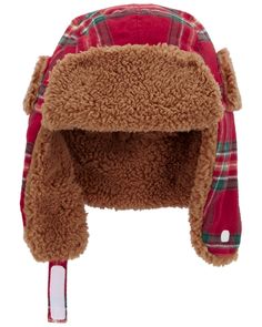 Crafted with a fuzzy sherpa lining, this plaid trapper hat is perfect for colder weather. Toddler Trapper Hat, Plush Lined Cap For Cold Weather, Cold Weather Cap With Plush Lining, Adjustable Red Hat For Cold Weather, Adjustable Cap With Plush Lining, Kids Plaid, Trapper Hat, Trapper Hats, Boy Accessories