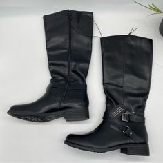 Style & Co. Womens Marilee Moto Dressy Mid-Calf Boots Black Faux Leather In 9.5 New In Box Zipper Closing Decorative Buckle Padded Cushioned Approximate Measurements Calf Circumference 16.5” Heel 1.25” Height Made In China Please Refer To Pictures For Details. Bundle And Save!!! Offers Welcome :) Casual Knee-high Boots For Workwear In Faux Leather, Casual Knee-high Faux Leather Boots For Work, Casual Faux Leather Knee-high Boots For Work, Casual Knee-high Boots For Workwear, Fitted Moto Boots For Winter Workwear, Winter Workwear Faux Leather Moto Boots, Black Mid-calf Boots With Zipper For Work, Fitted Moto Boots For Fall Workwear, Fall Moto Boots For Workwear