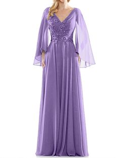 Tahiti V-neck Chiffon Prom Dress In Georgette, Dresses Design, Long Sleeves Dress, Beaded Chiffon, Sleeves Dress, Beaded Applique, Chiffon Gown, Chiffon Long Sleeve, Mother Of The Bride Dress