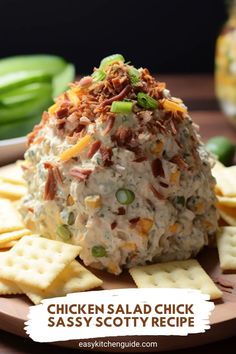 chicken salad cheese ball with crackers on the side