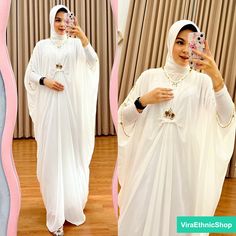 - 1 Pcs Kaftan - 1 Pcs matching inner for free - 1 Pcs Turban Kaftan Specifications: - Model: Kalong, wave design - Matterial kaftan: Cerutty babydoll + EXCLUSIVE sequins (CERUTTY GRADE A) - Size: Freesize fit to XXL - Shirt length: +- 140 cm - Bust: +- 140cm - Nursing mothers: No Inner specifications: - Inner sleeved gamis with straight stitching - Material: Stretch Spandex (Stretchy) - Size: Freesize (fits XXL) - Clothes length: +- 125 cm - Chest Width:+- 100 (Stretchy) - Hand Length: +- 44 cm White Elegant Free Size Dress, Elegant White Free Size Dress, White Long Abaya For Party, White Long Abaya For Evening, Long White Abaya For Evening, White Beach Dress For Eid, Elegant White Summer Abaya, White Evening Abaya For Eid, White Abaya For Evening Eid Festival