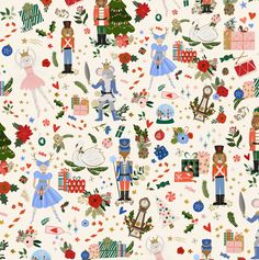 a christmas pattern with nutcrackers and other holiday items