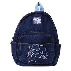 90's Aesthetic Denim Backpack-Backpacks-MAUV STUDIO-STREETWEAR-Y2K-CLOTHING Preppy Handbags, Preppy School Bag, Aesthetic Cartoon, Aesthetic Backpack, Denim Backpack, Cartoon Backpack, Aesthetic Stores, Backpack Gift, Artsy Outfit