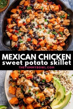 mexican chicken sweet potato skillet with black beans and avocado