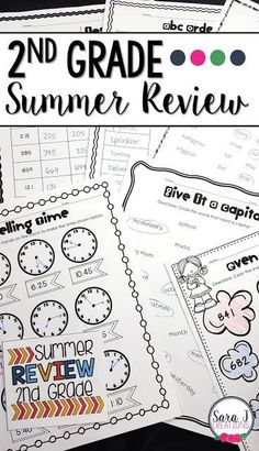 the 2nd grade summer review worksheet is shown with three different pictures and text