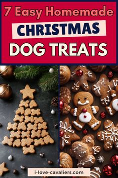 christmas treats with the words 7 easy homemade christmas dog treats on top and below them