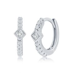 These luxurious sterling silver hoop earrings add an element of sophistication to any ensemble with their square Cubic Zirconia  huggie design. An elegant and tasteful choice, this exclusive pair of earrings is sure to add a touch of glamour to any look.11.5mm x 12.5mm1.3grms*ENLARGED TO SHOW DETAILClosure:SnapColor:Silver.Main Stone:Cubic ZirconiaMain Stone Color:ClearMain Stone Shape:RoundMain Stone Creation:Lab-CreatedMain Stone Treatment:Not EnhancedSecond Stone:No StoneCustomized:NoHandmade Sterling Silver Hoop Earrings, Huggie Hoop Earrings, Sterling Silver Hoops, Silver Hoops, Silver Hoop Earrings, Fashion Earrings, Stone Color, Cubic Zirconia, Lab